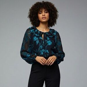 Current Air Sheer Ruffle Tie Neck Blouse Size XS EUC